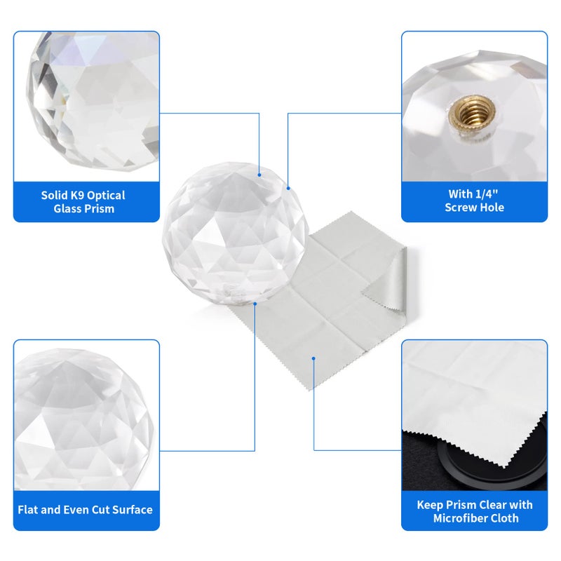 Meking Photography Prism with Microfiber Cleaning Cloth, Optical Crystal Glass Ball Filter with 1/4" Thread Mount, Portable 60mm Rainbow Prism for Photos and Teaching Light Spectrum - Image 5